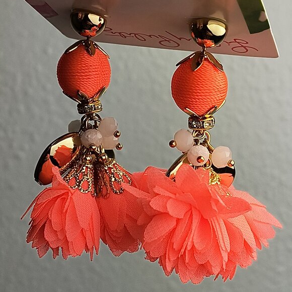 Lilly Pulitzer Full Bloom Earrings Tangelo Gold Tone Statement Elegant Casual - Picture 4 of 5